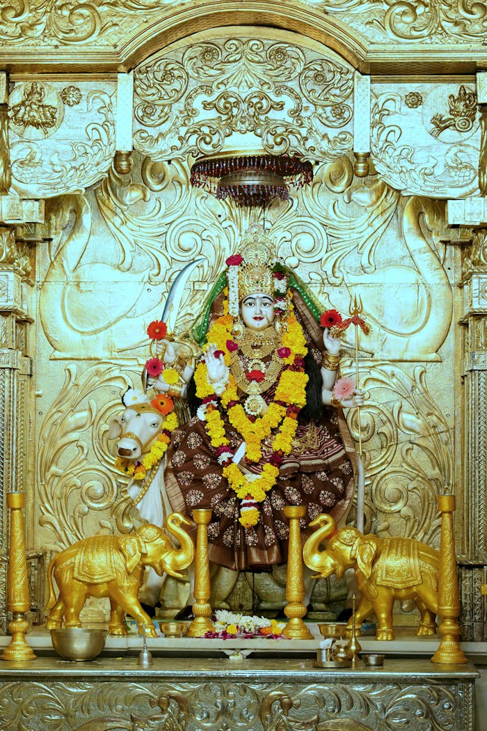 Ornamented Hindu God Statue in Temple